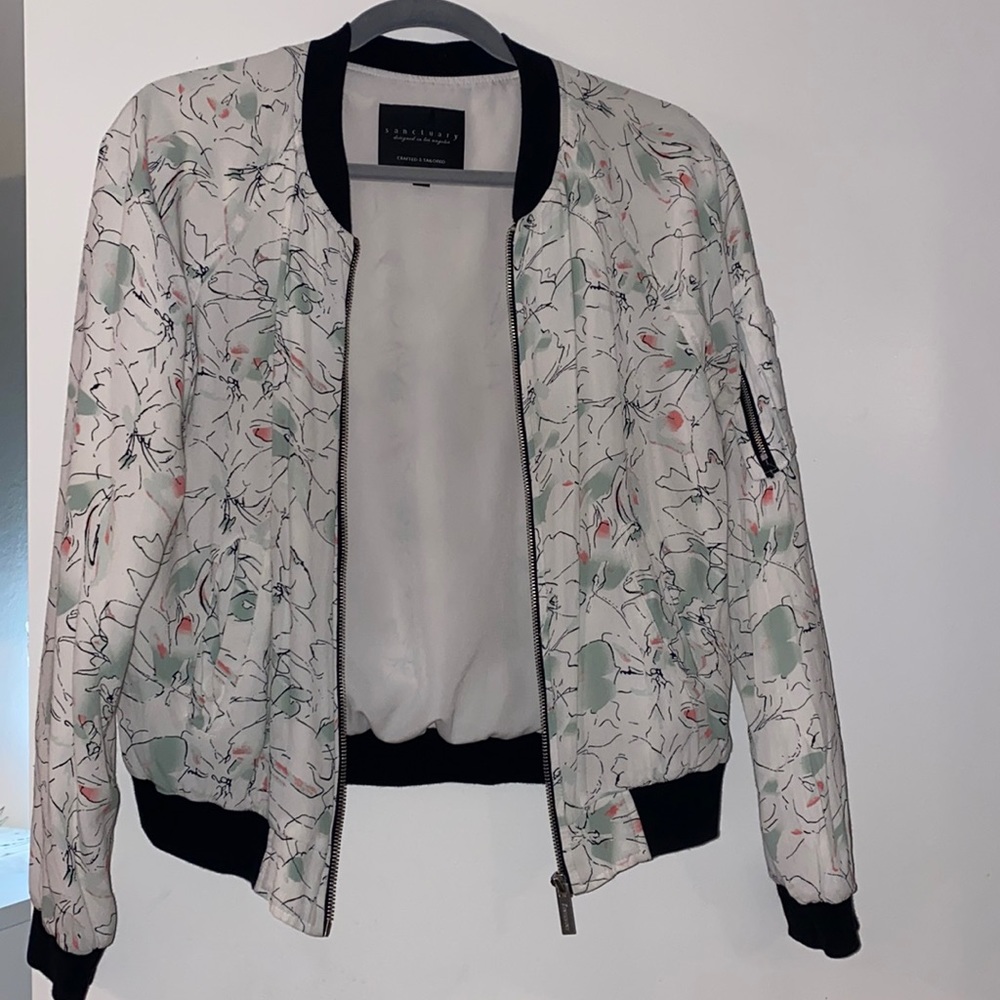 Sanctuary Women’s Small bomber zip jacket lightweight pastel watercolor 🌸